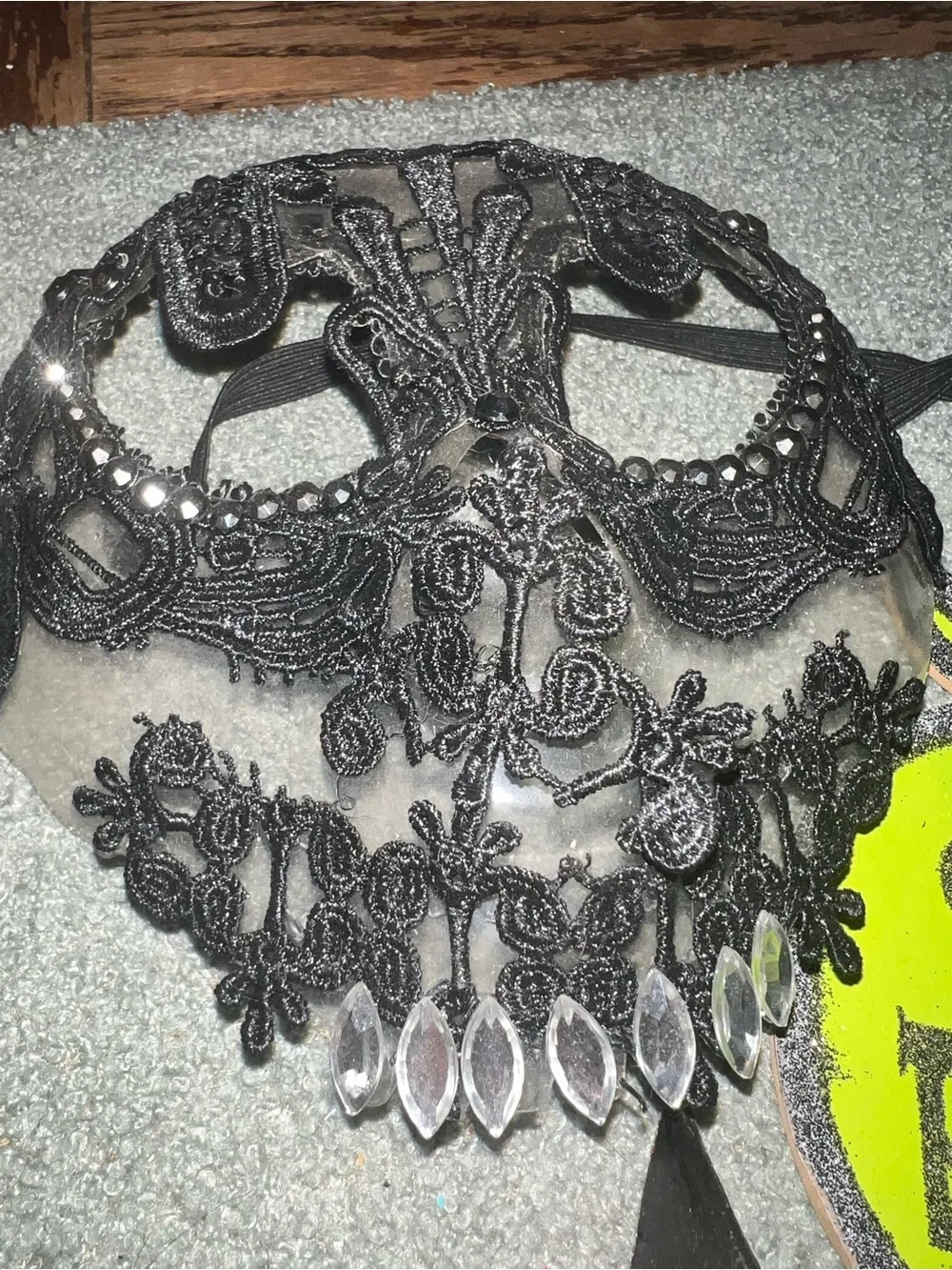 Lot 3 Halloween Items Two Goth Masks with One Witch Sign
